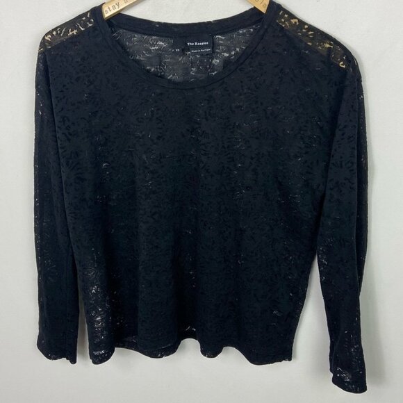 The Kooples Diamonds Burnout Long Sleeve Top Black Size XS Sheer Blouse Sheer - Picture 12 of 13